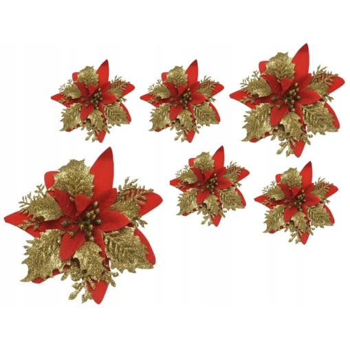 KWIAT GWIAZDA BETLEJEMSKA czerwona na stroik bukiet święta brokatowa 6szt