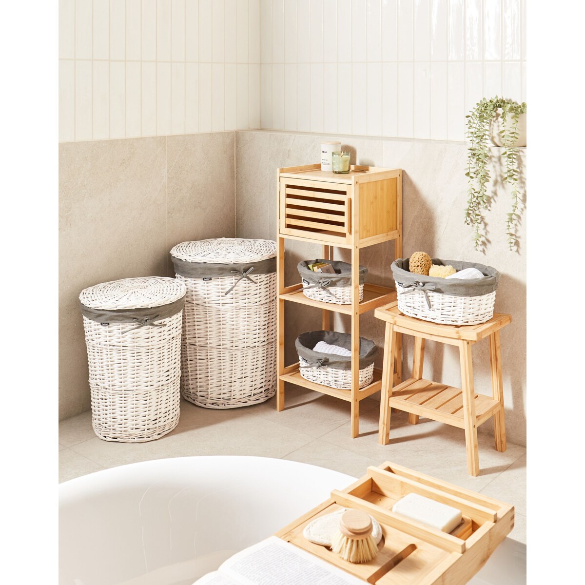 Zestaw 5 koszy wiklinowych biały VAKARI