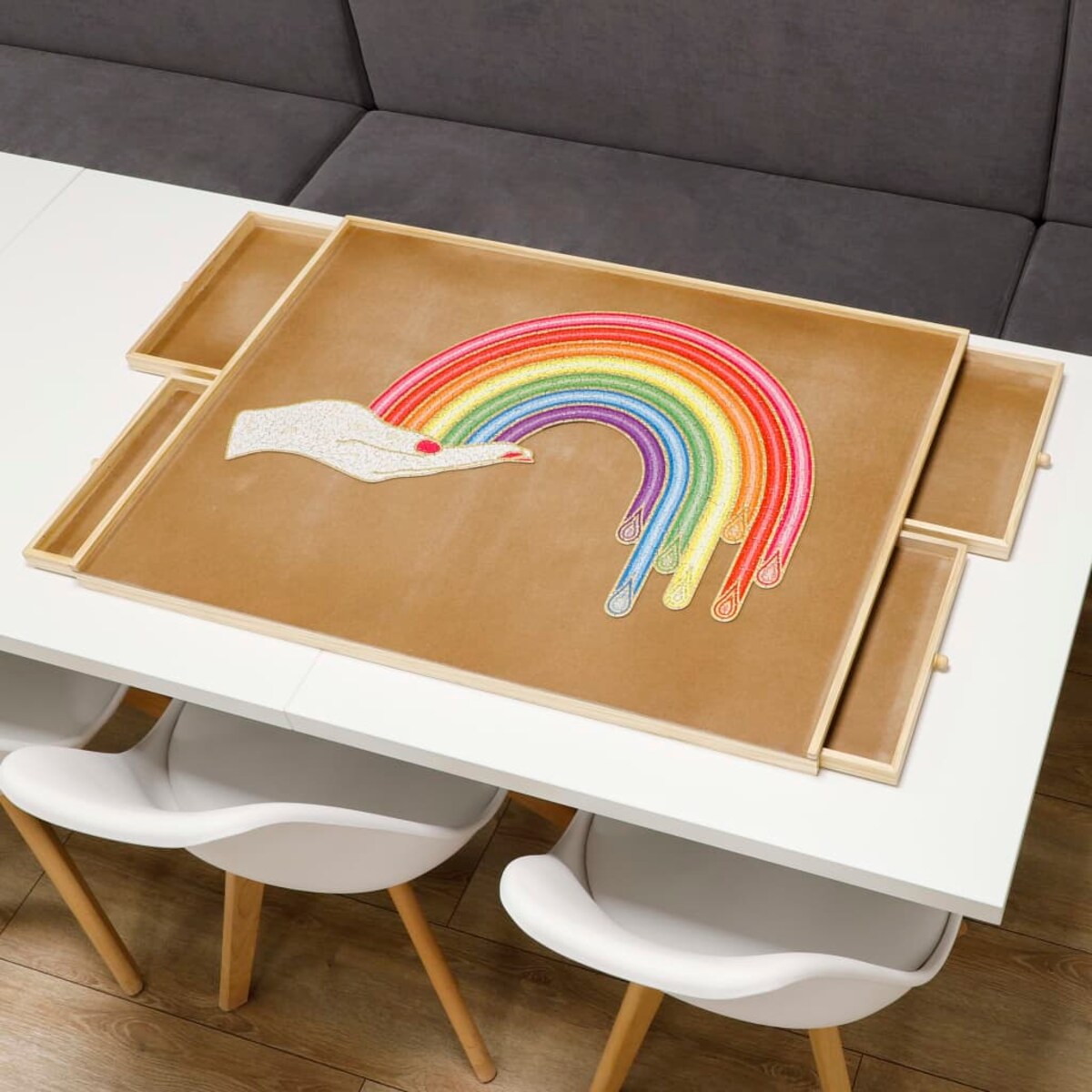 HI Blat do układania puzzli z 4 szufladami, 76x57x4,5 cm, drewniany