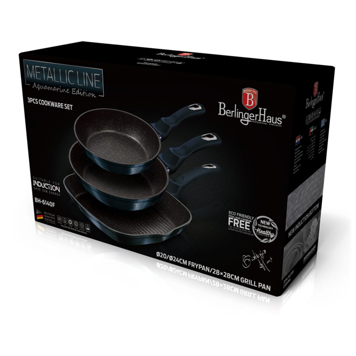 Zestaw 3 patelni BerlingerHaus Metallic Line Aquamarine BH-6140