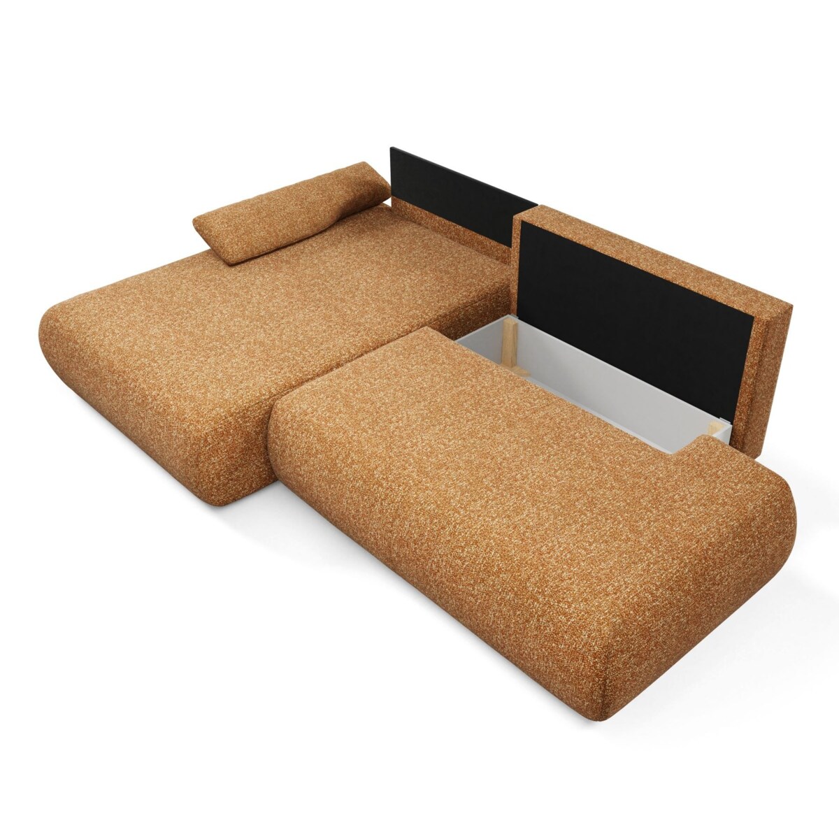 Narożnik rozkładany PENTI z pojemnikiem na pościel, lewy, pomarańczowy