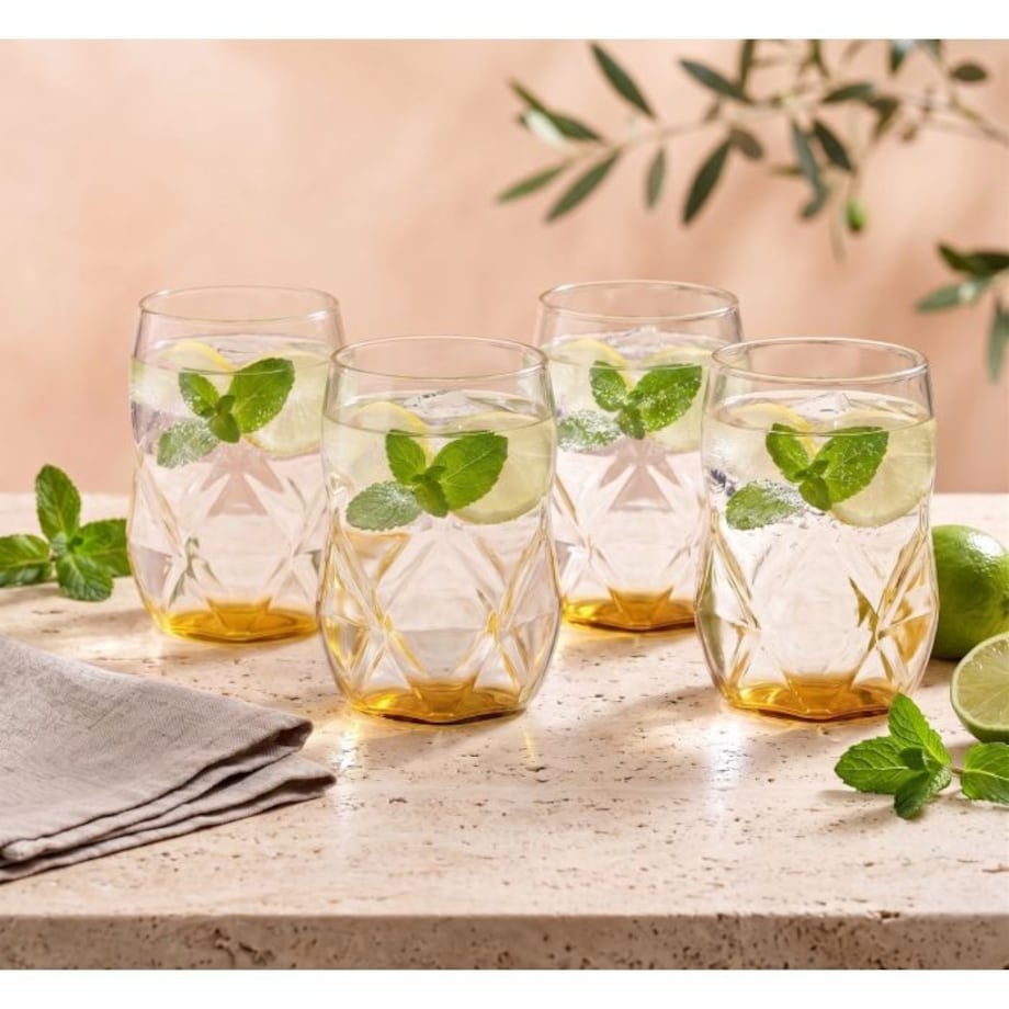Komplet 4 szklanek z żółtym dnem 450 ml Geo Fondo Yellow 32170