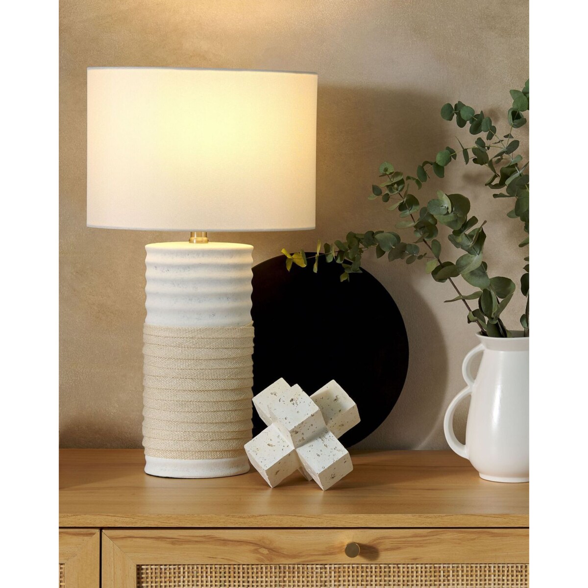 Lampka nocna porcelanowa beżowa NAVIA