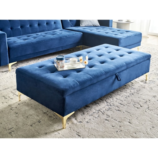 Otomana ze schowkiem welurowa niebieska ABERDEEN