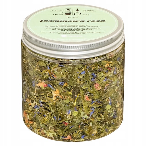 Herbata zielona JAŚMINOWA ROSA o smaku jaśminu z nutą owoców cytrusowych - herbata liściasta sypana mieszanka napar susz - gotowa na prezent upominek