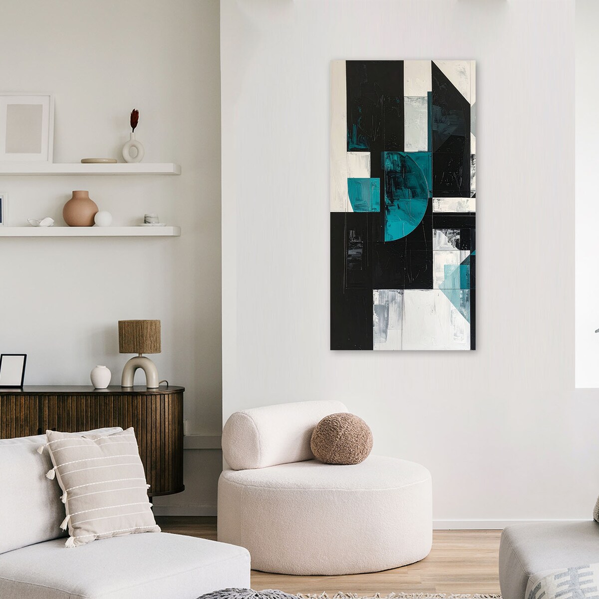 Obraz do salonu biura kuchni, Geometryczne kształty turkusowy czarny