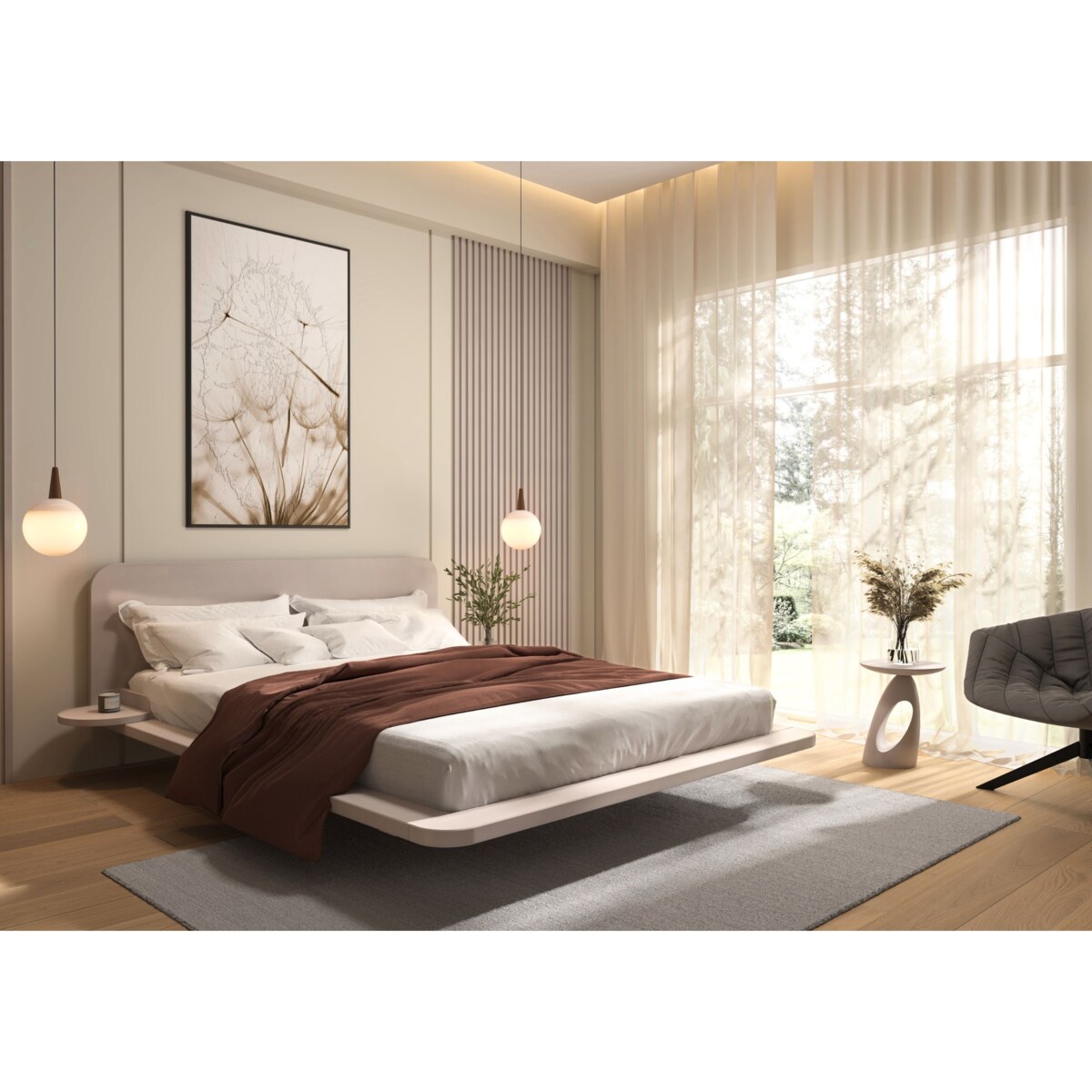 Łóżko lewitujące bukowe JAPANDIC / 160x200, kolor biały