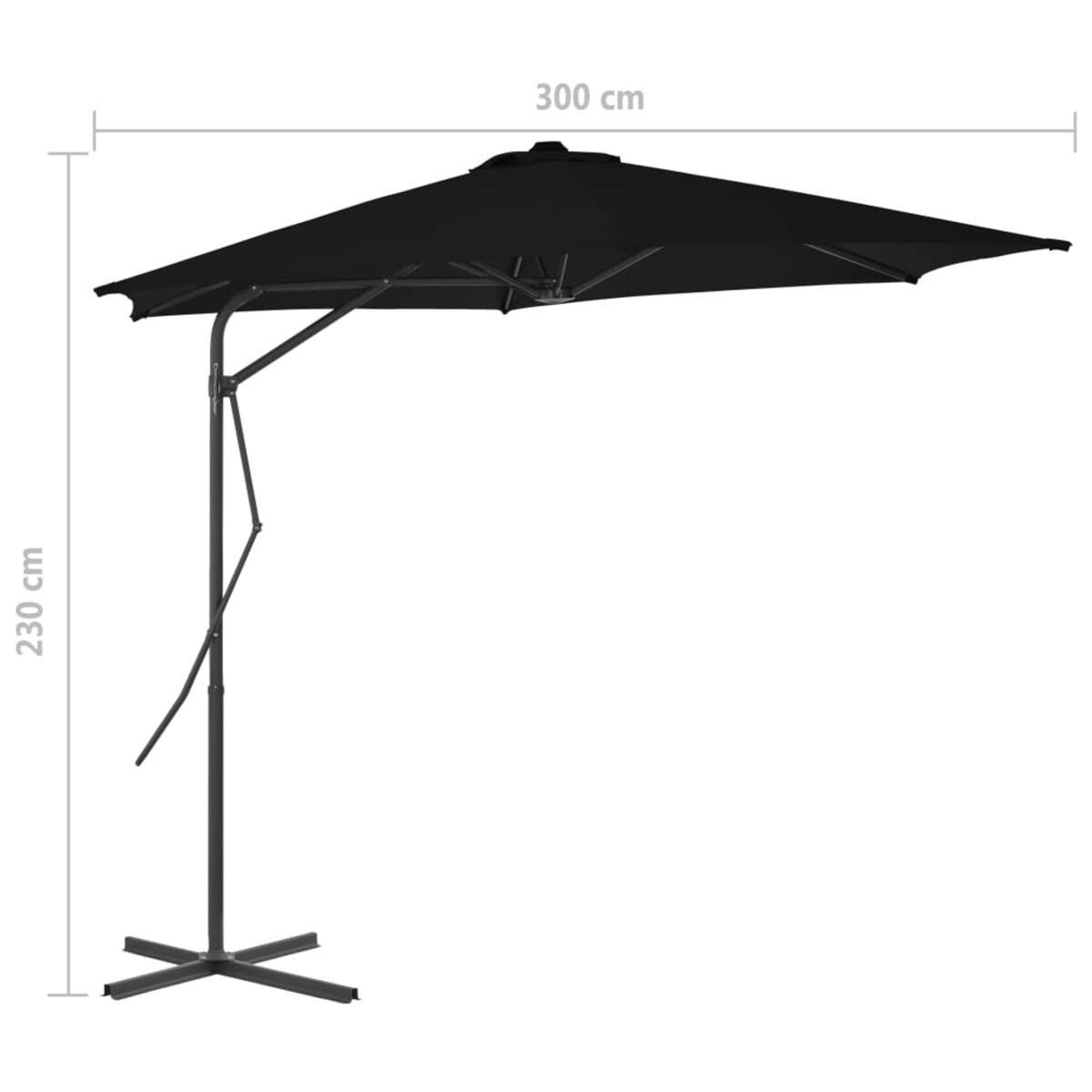 vidaXL Parasol ogrodowy na stalowym słupku, czarny, 300x230 cm