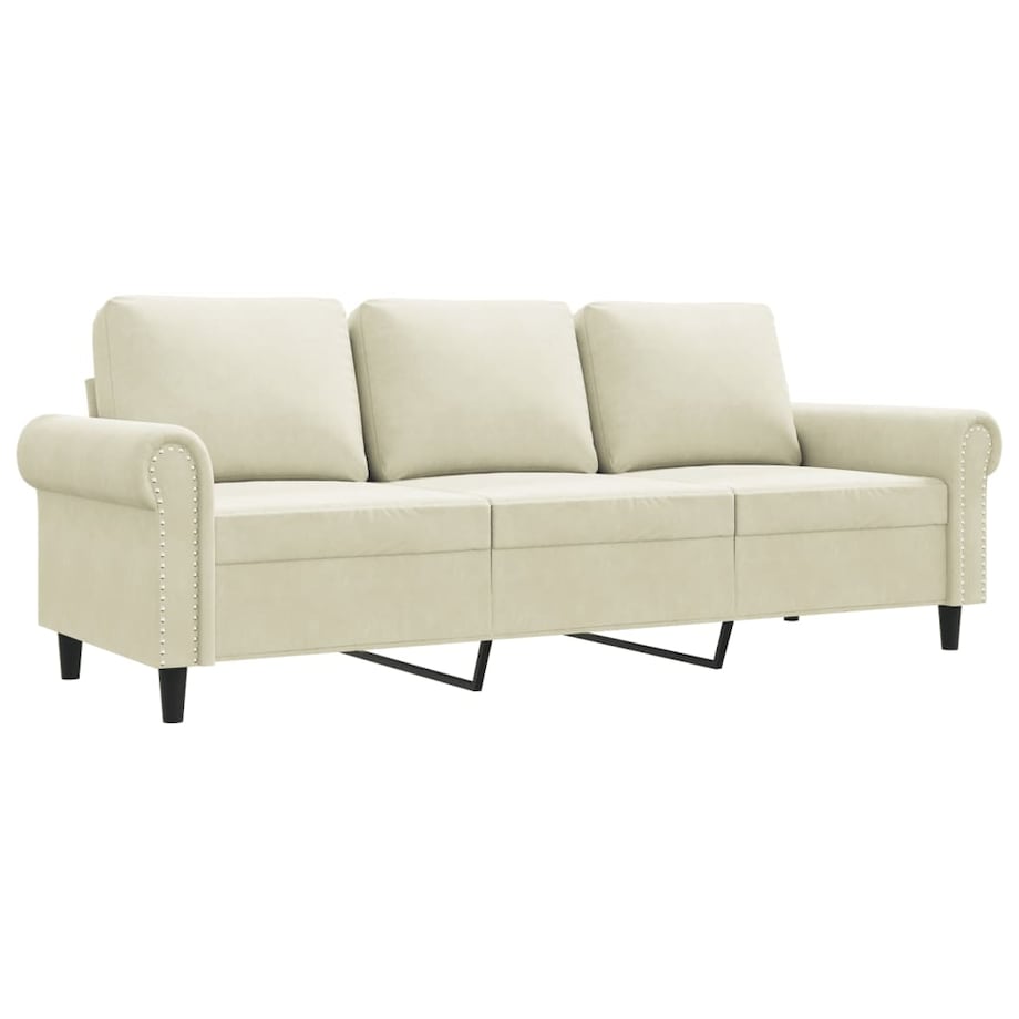 vidaXL Sofa 3-osobowa, kremowy, 180 cm, tapicerowana aksamitem