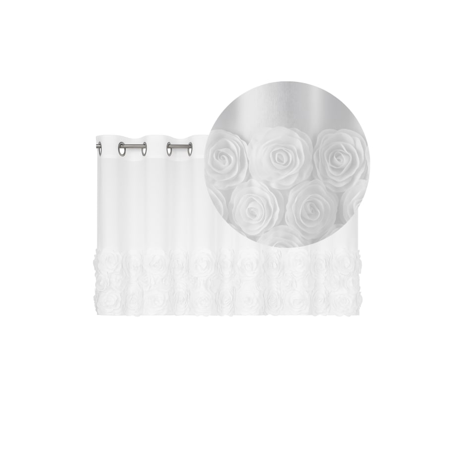 firana z szyfonu "roses" wyszywane róże | przelotki 160x70 cm biała | zdobiona aplikacją 3D w róże