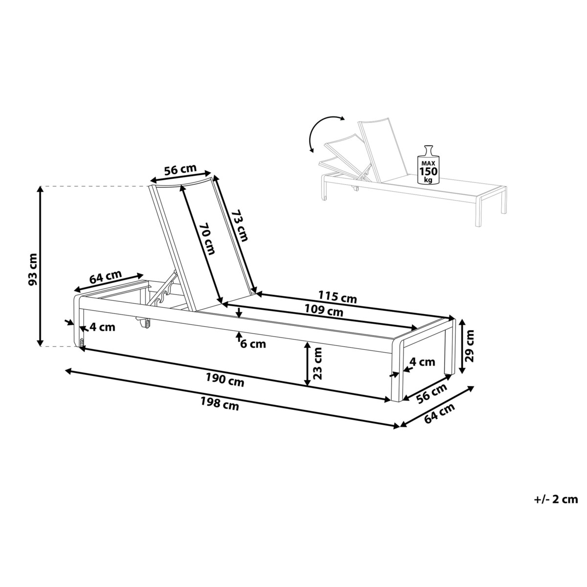 Leżak ogrodowy czarny FOSSATO
