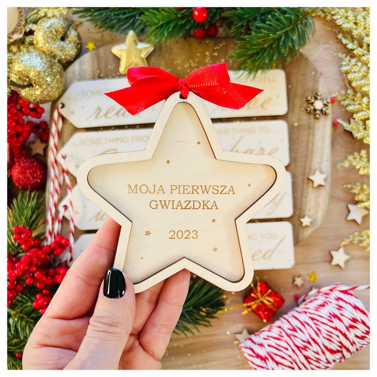 Drewniane zawieszki choinkowe 2 szt