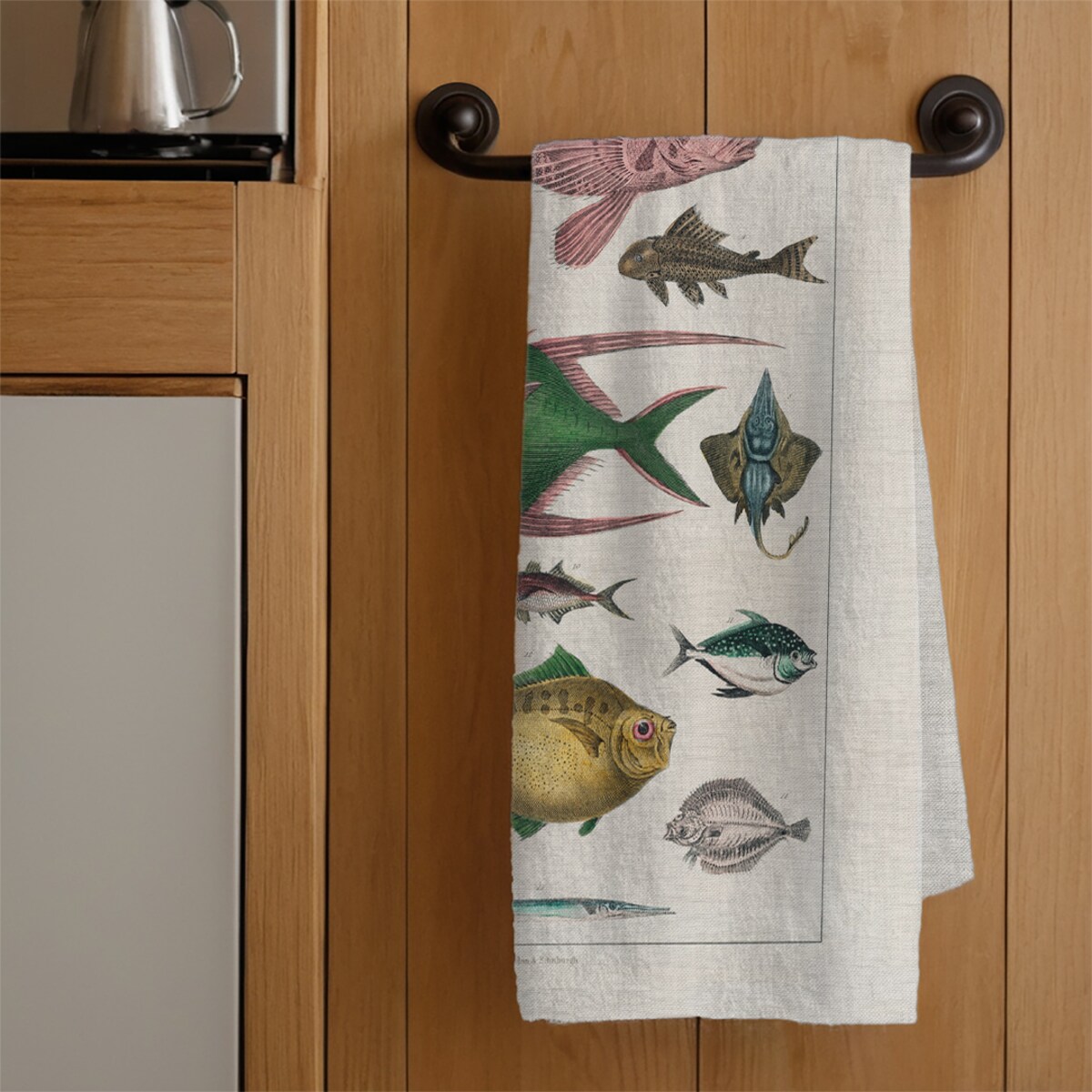 ścierka kuchenna lniana - vintage rybki 50x70 cm