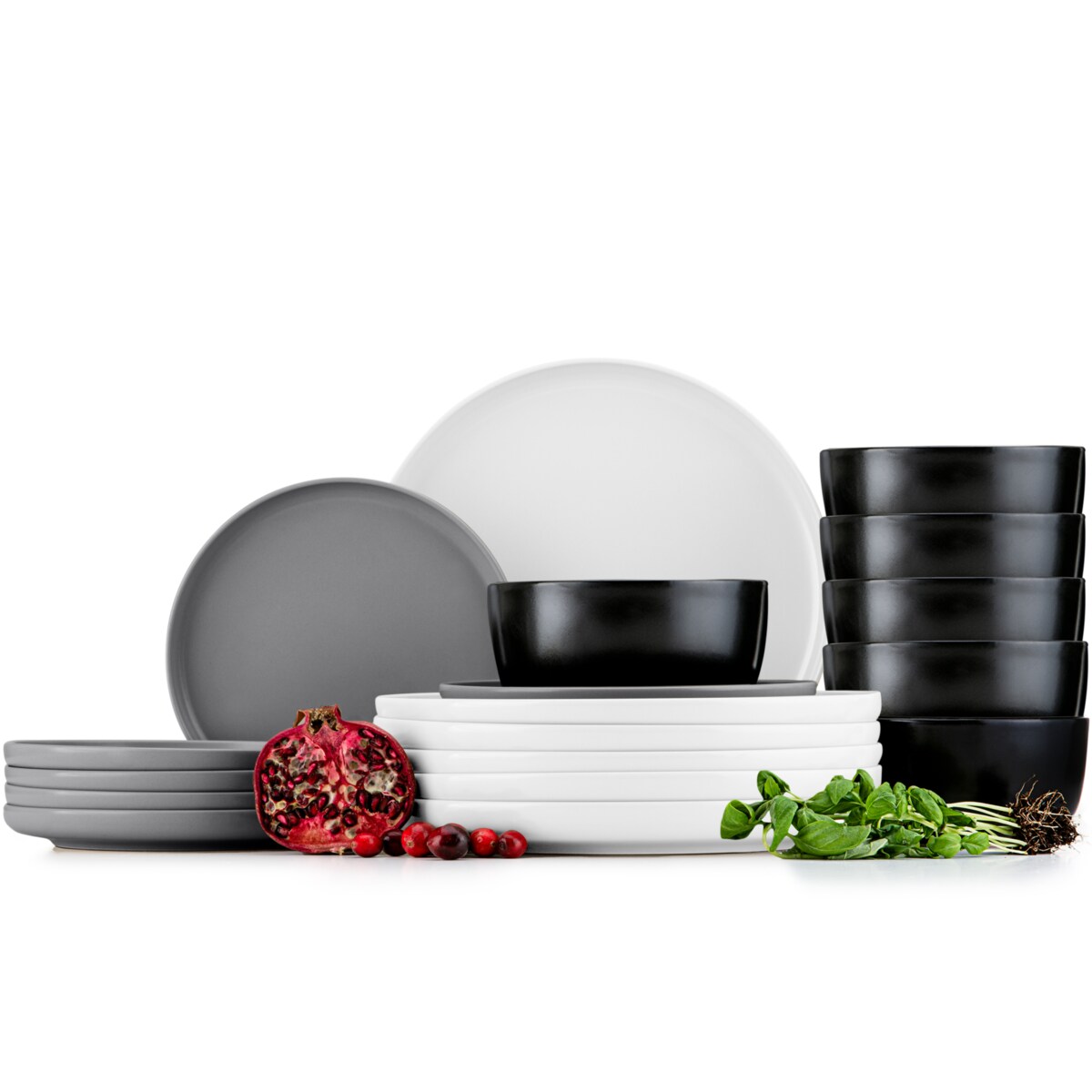 KONSIMO VICTO Zestaw obiadowy w odcieniach szarości, bieli i czerni dla 6 osób (18 elementów)