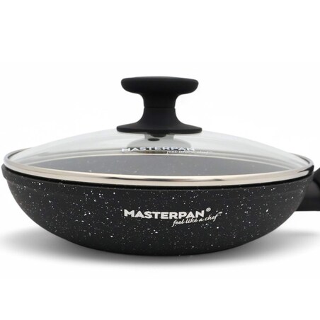 Patelnia Granitowa Pokrywka 24 Cm Plaster Miodu Indukcja Gaz 1.6L Wysoka 5.0