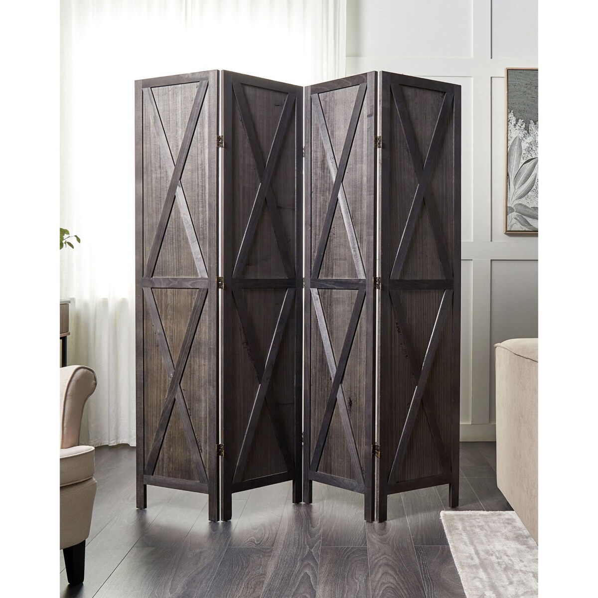 4-panelowy składany parawan pokojowy drewniany 170 x 163 cm ciemnobrązowy RIDANNA