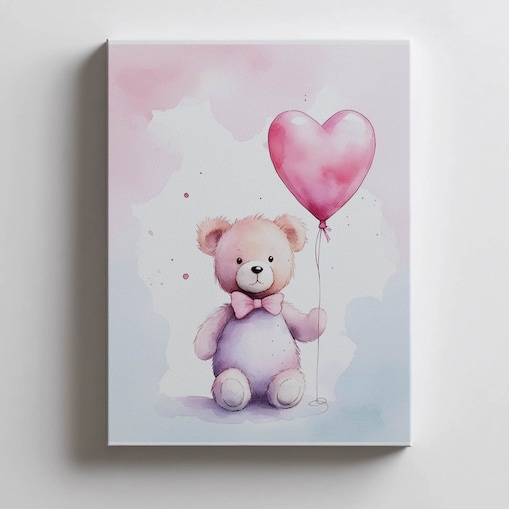 Miś z Balonem Serduszkiem, 30x40 cm, bez ramy, płótno premium na blejtramie