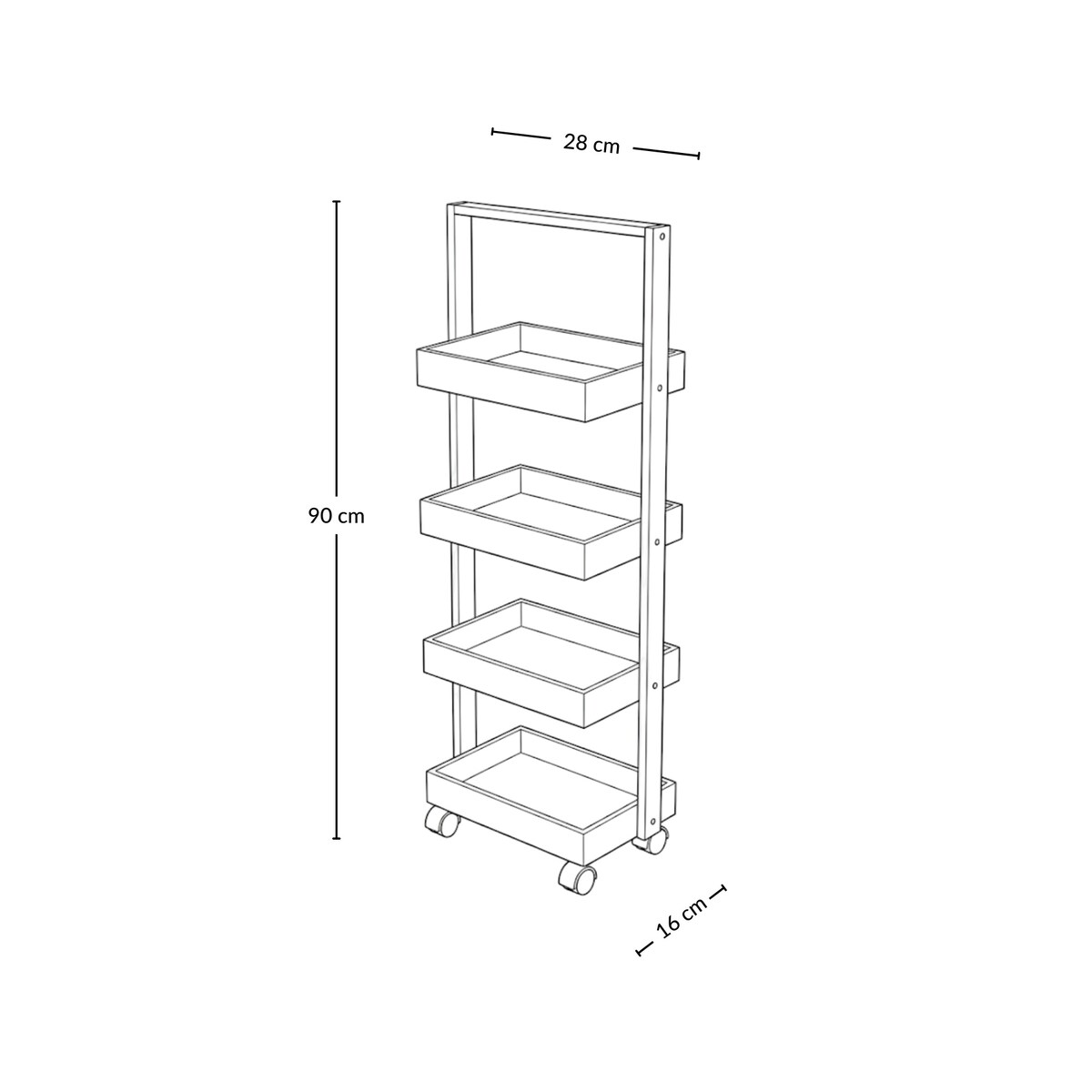Wąski regał bambusowy, 4 koszyki VINK, 90 cm