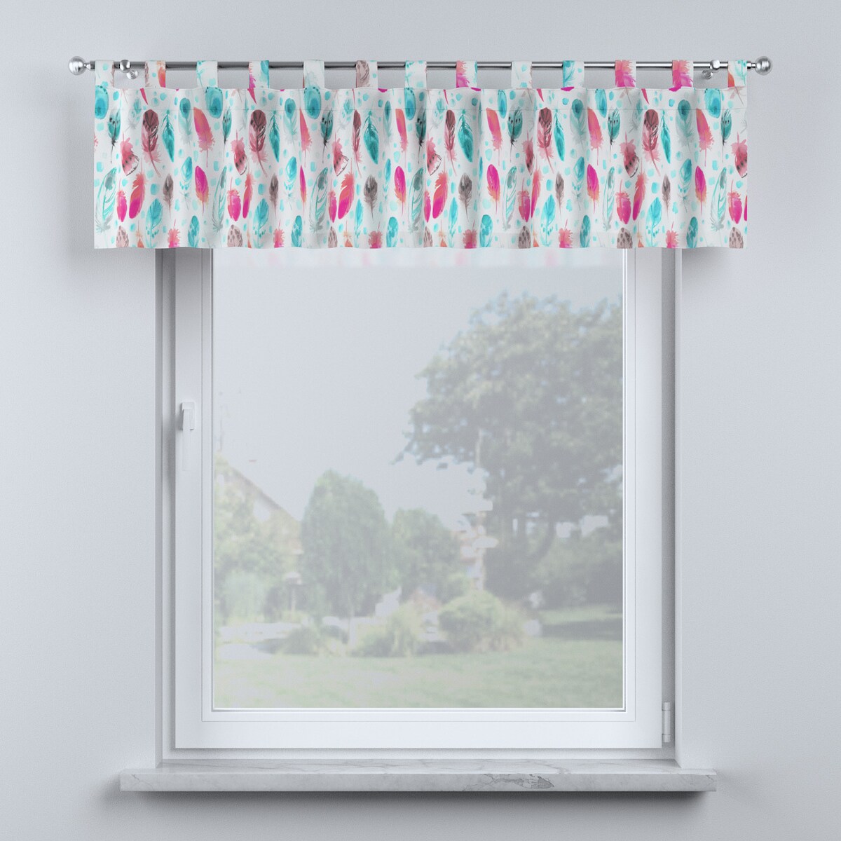 Lambrekin na szelkach 260x40 różowe i turkusowe piórka