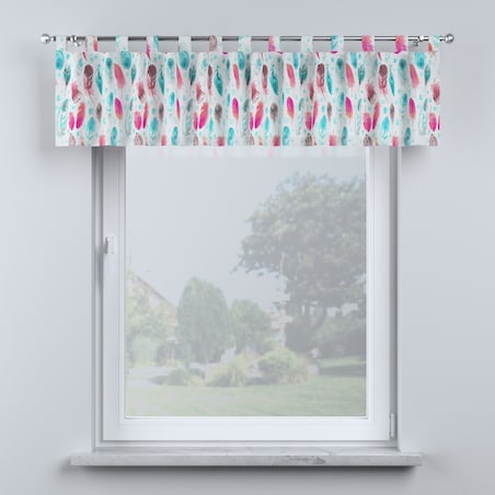 Lambrekin na szelkach 260x40 różowe i turkusowe piórka