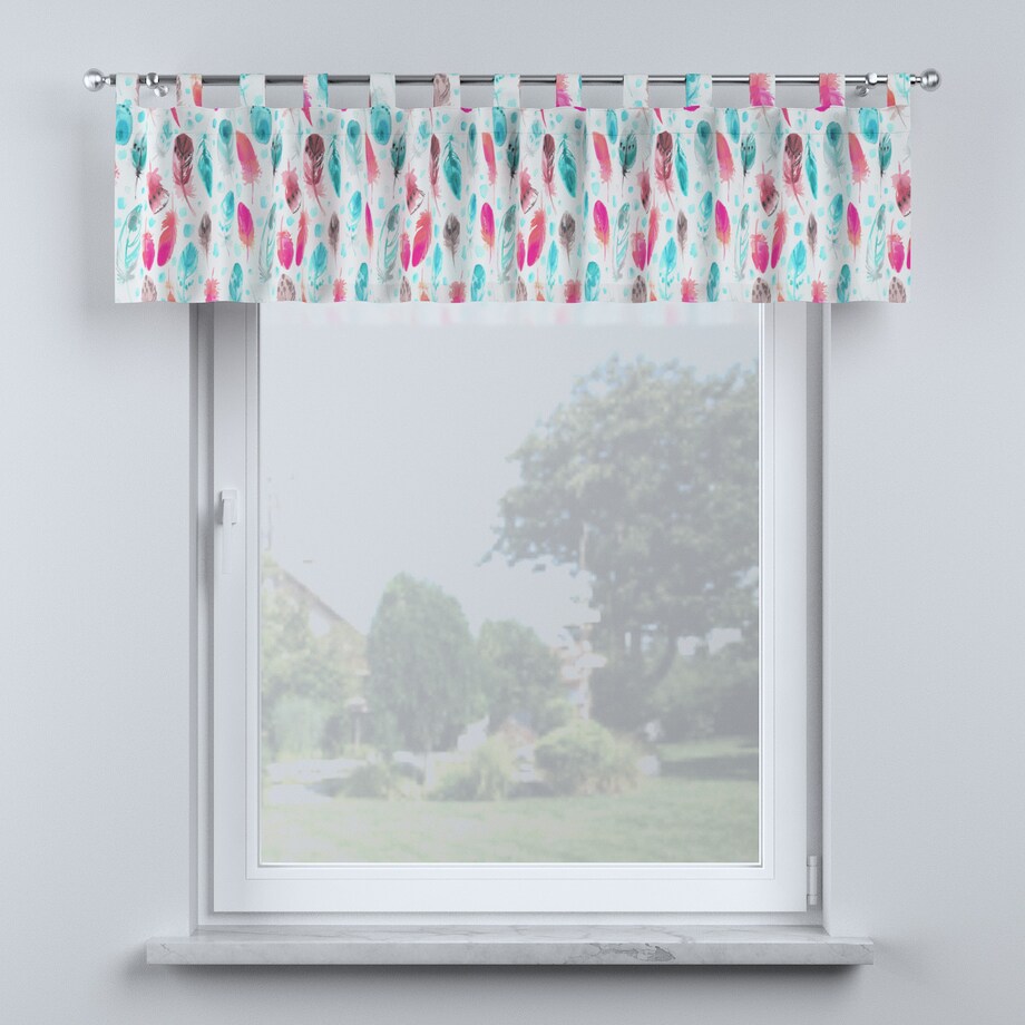 Lambrekin na szelkach 260x40 różowe i turkusowe piórka