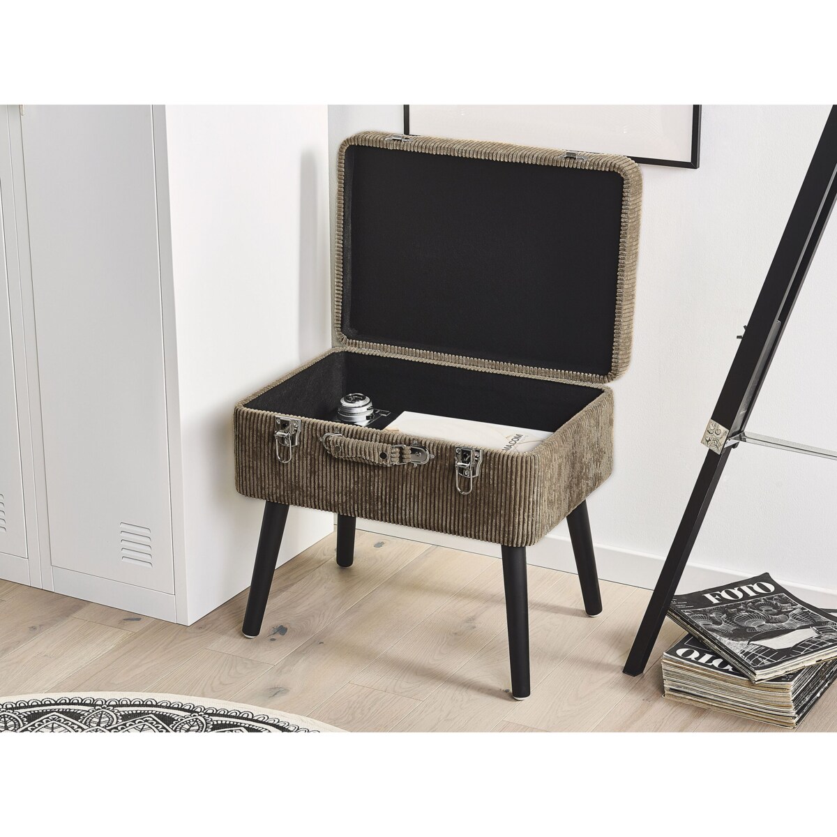 Stołek ze schowkiem sztruksowy beżowy MALLARD