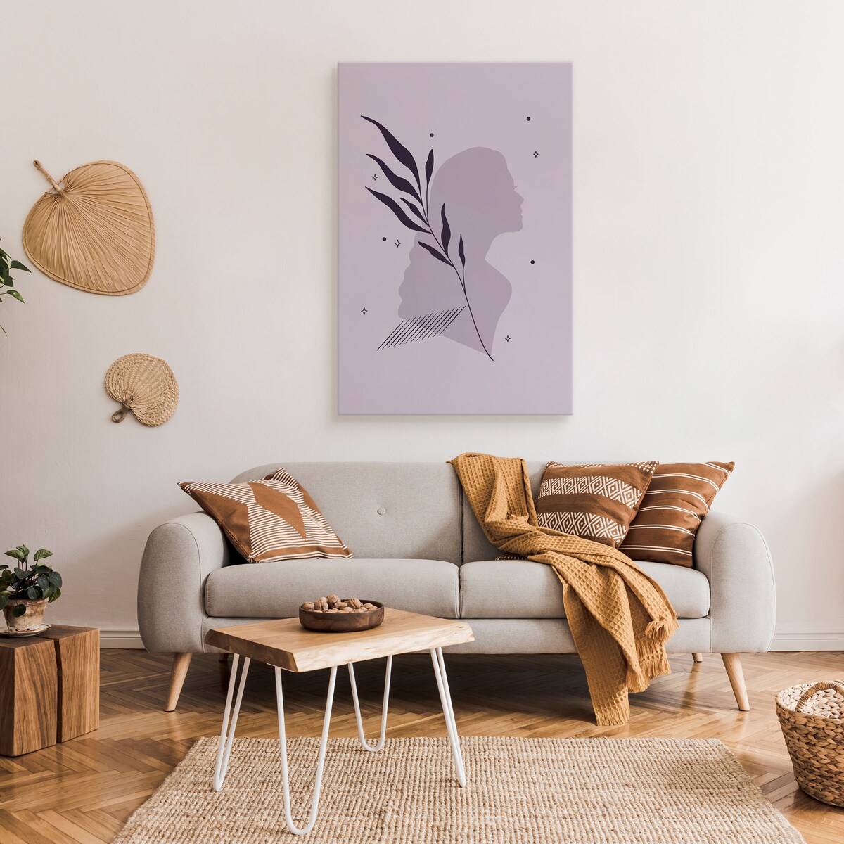 Obraz Kobiecy Portret Styl Boho Abstrakcja Liście 80x120cm