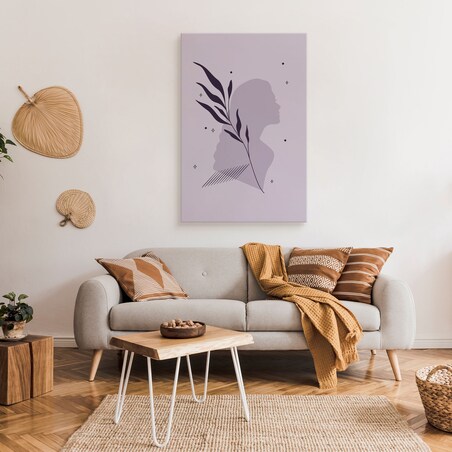 Obraz Kobiecy Portret Styl Boho Abstrakcja Liście 80x120cm