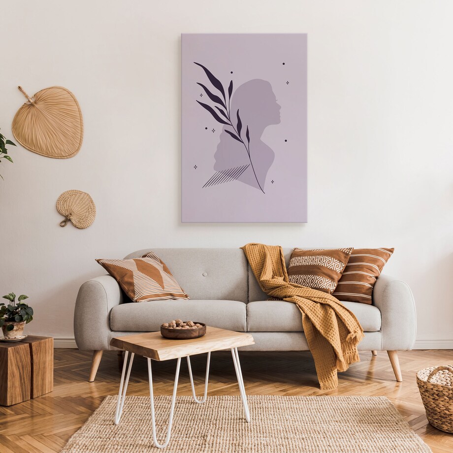 Obraz Kobiecy Portret Styl Boho Abstrakcja Liście 80x120cm