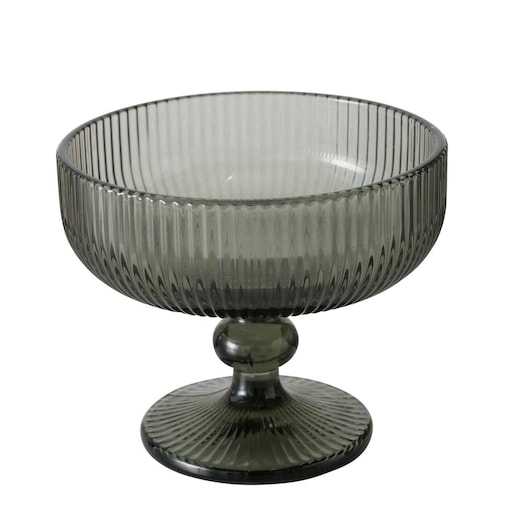 Ryflowany pucharek do deserów i lodów, zielone szkło, Ø 12 cm