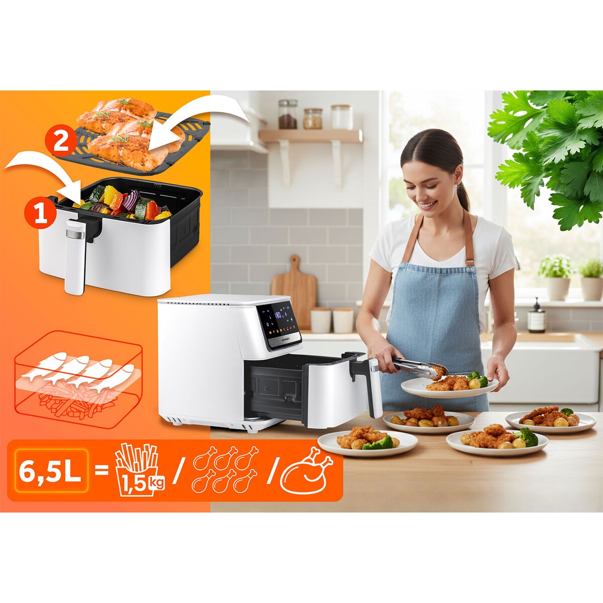 Frytkownica beztłuszczowa Berdsen BD-662 Air Fryer 6,5l 1700W biały 366201