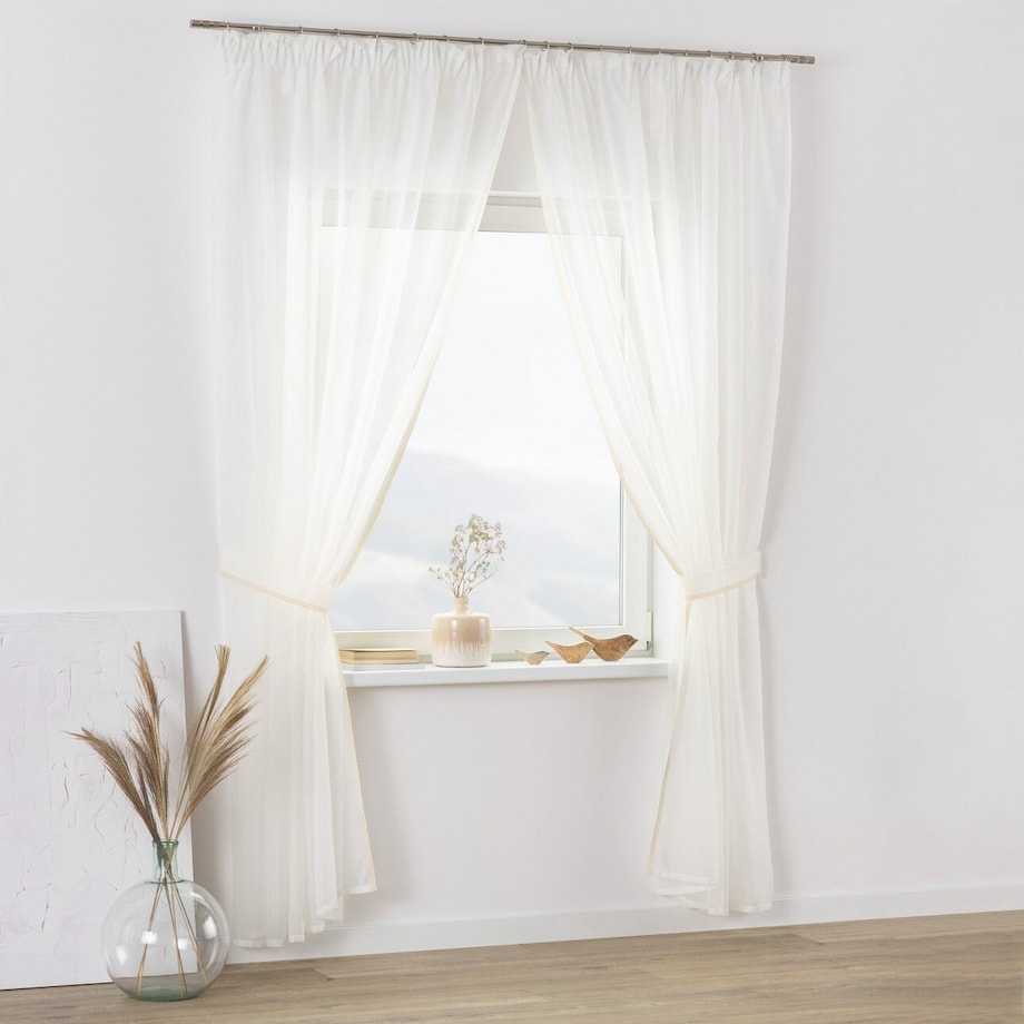 Firany z koronką Lily 2 szt. długie 200x250 ecru