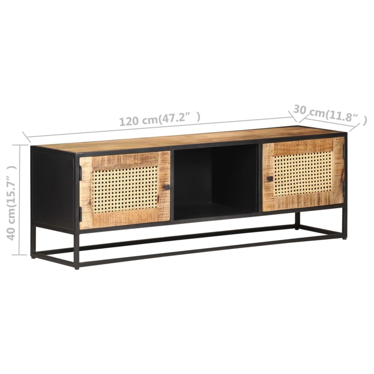vidaXL Szafka pod TV, 120x30x40 cm, drewno mango i naturalna trzcina
