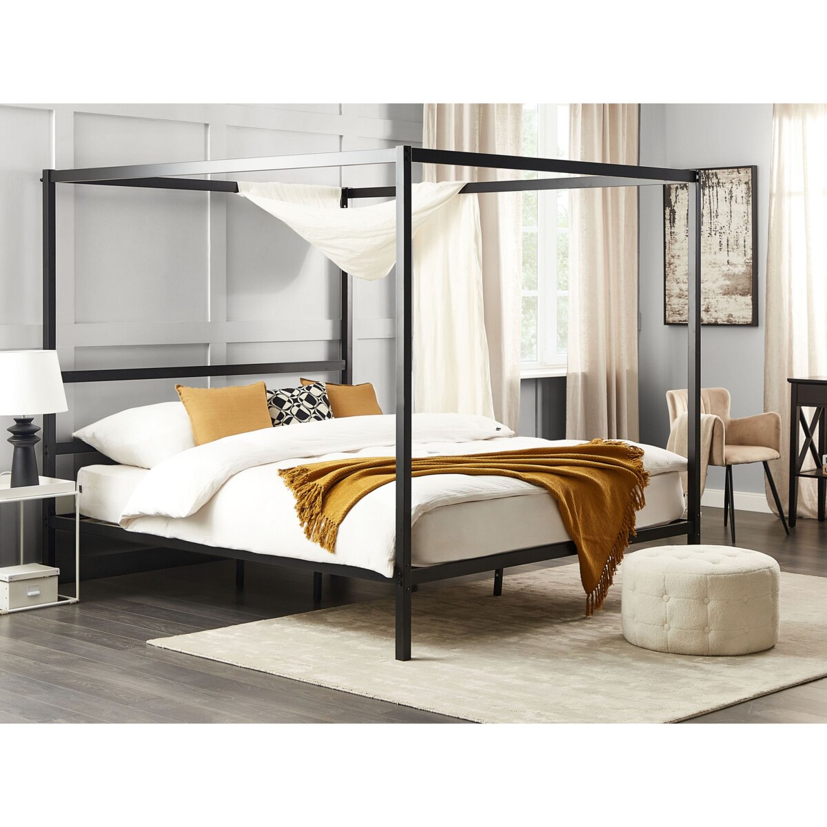 Łóżko metalowe z baldachimem 180 x 200 cm czarne LESTARDS
