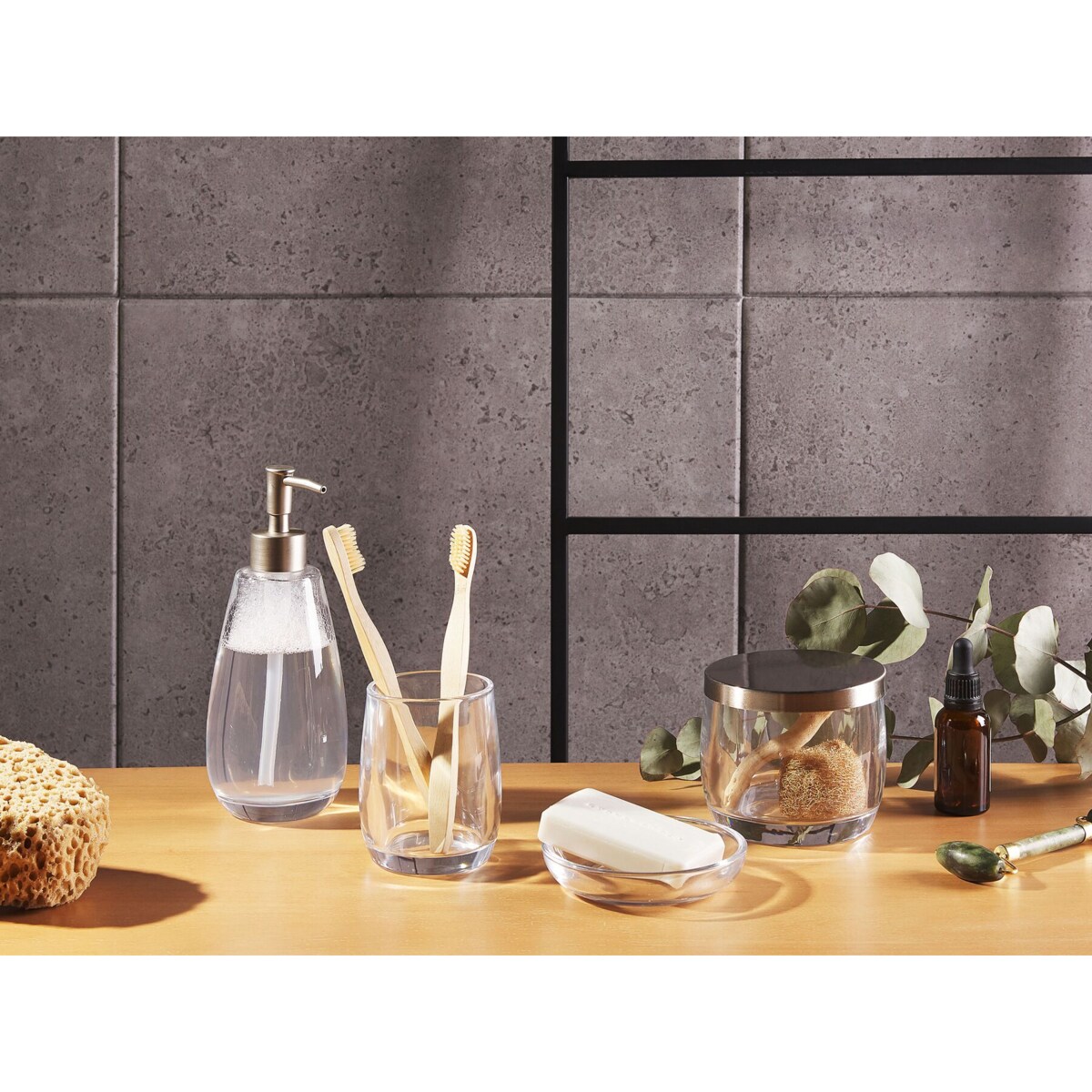 4-częściowy zestaw akcesoriów łazienkowych szklany przezroczysty SONORA