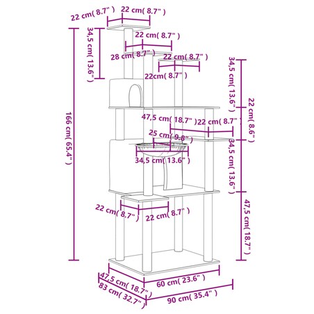 vidaXL Drapak dla kota z sizalowymi słupkami, kremowy, 166 cm