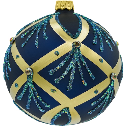 Bombka choinkowa: Okrągła ze złotymi pasami: granatowa