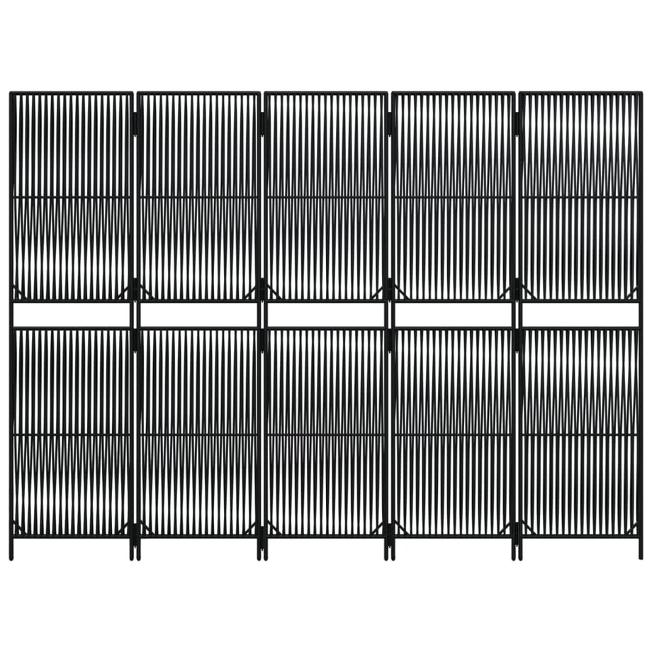 vidaXL Parawan 5-panelowy, czarny, polirattan