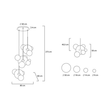 Wisząca lampa ledowa Capri 42W 3000K balls przezroczysta złota