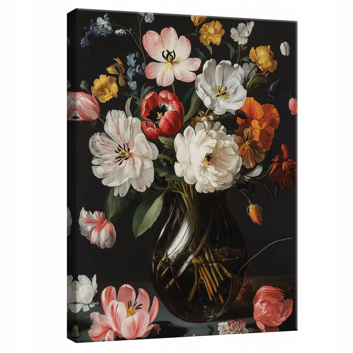 OBRAZ DO SALONU SYPIALNI KWIATY CZARNY NOWOCZESNY NA PŁÓTNIE ŚCIANĘ 100x70