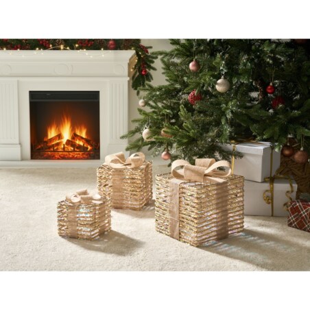 Zestaw 3 dekoracji świątecznych LED MOSSO Prezenty świąteczne 20/25/30 cm Beżowy