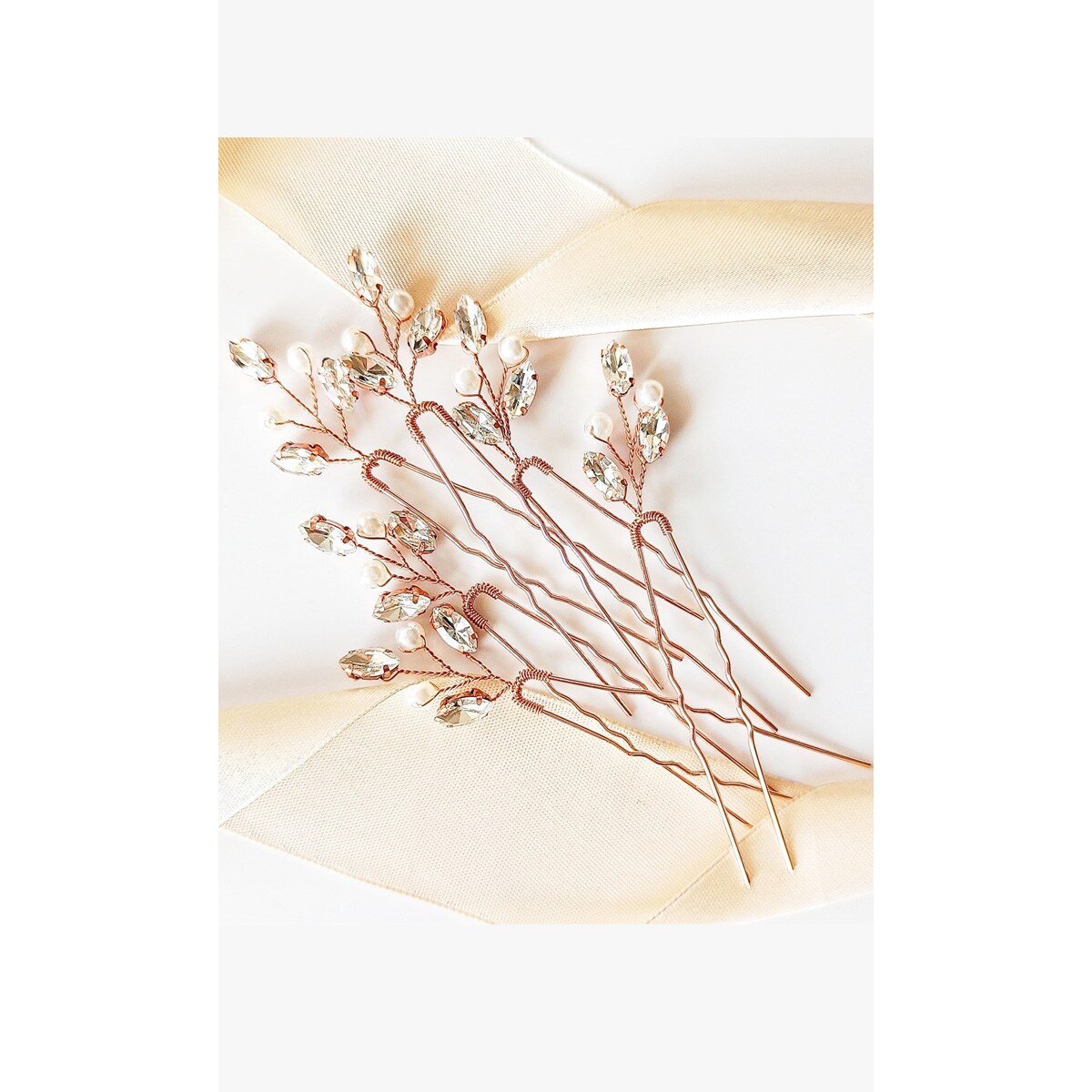 Zestaw 6 wsuwek z cyrkoniami i perełkami rose gold