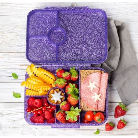LEKKABOX GLAMOUR brokatowa śniadaniówka z przegródkami, Purple