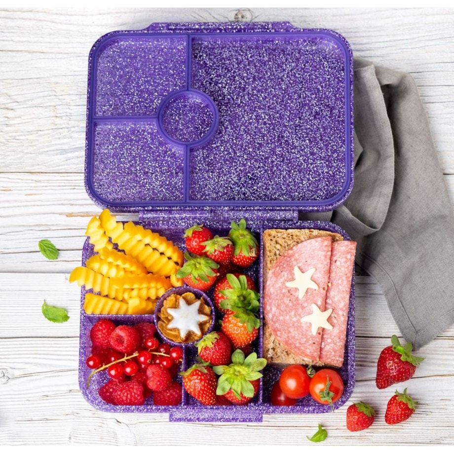 LEKKABOX GLAMOUR brokatowa śniadaniówka z przegródkami, Purple