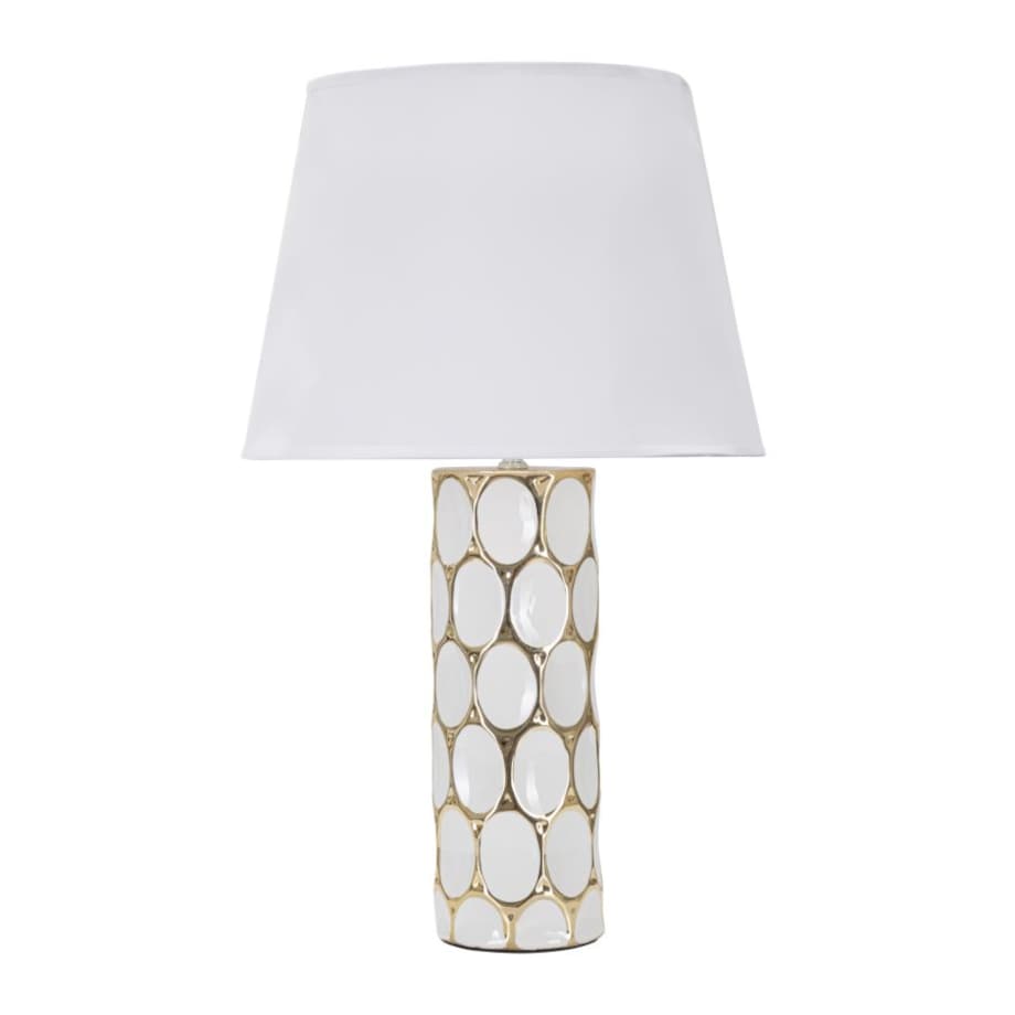 Lampa stołowa Glam Carv, kolor biały i złoty, ceramika i żelazo, 34,5 x 34,5 x 56 cm, 1 x E27, max. 40 W, do salonu i sypialni, Mauro Ferretti