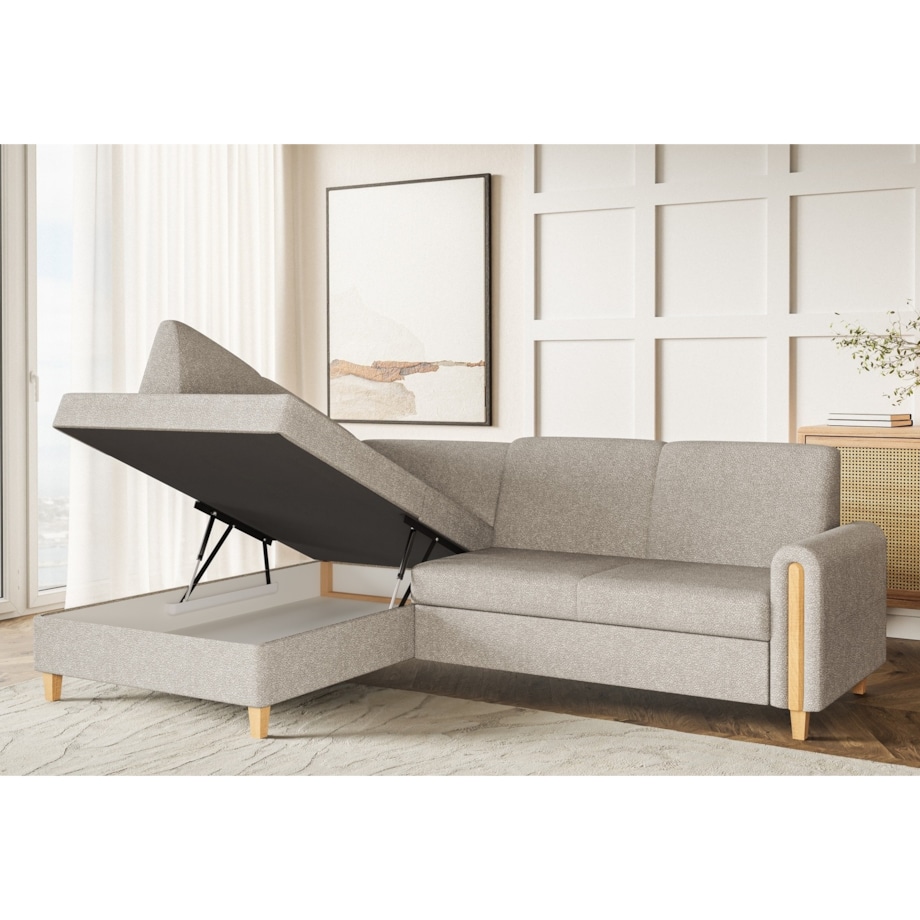 Rozkładany narożnik FLORA w tkannie bubble lewostronny- beżowy