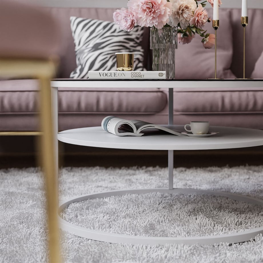 Stolik kawowy CIRI z półką biały czarne szkło