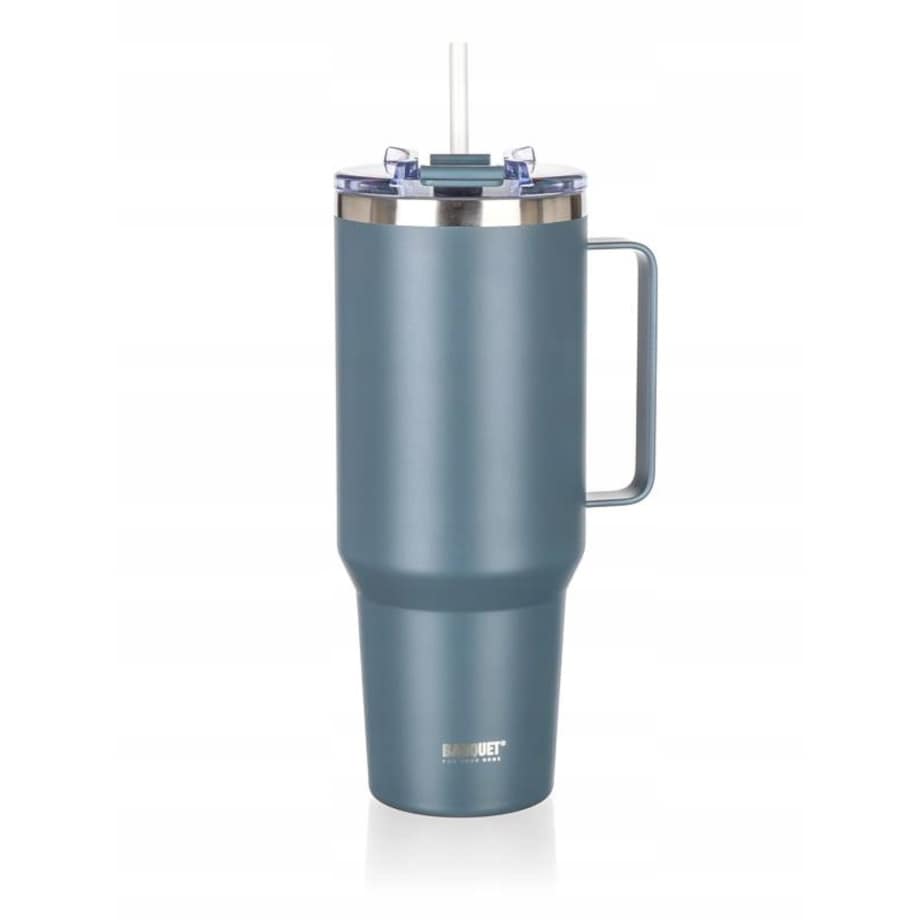 KUBEK PODRÓŻNY TERMICZNY termos 1200 ml ze słomką na napoje wysoki szary