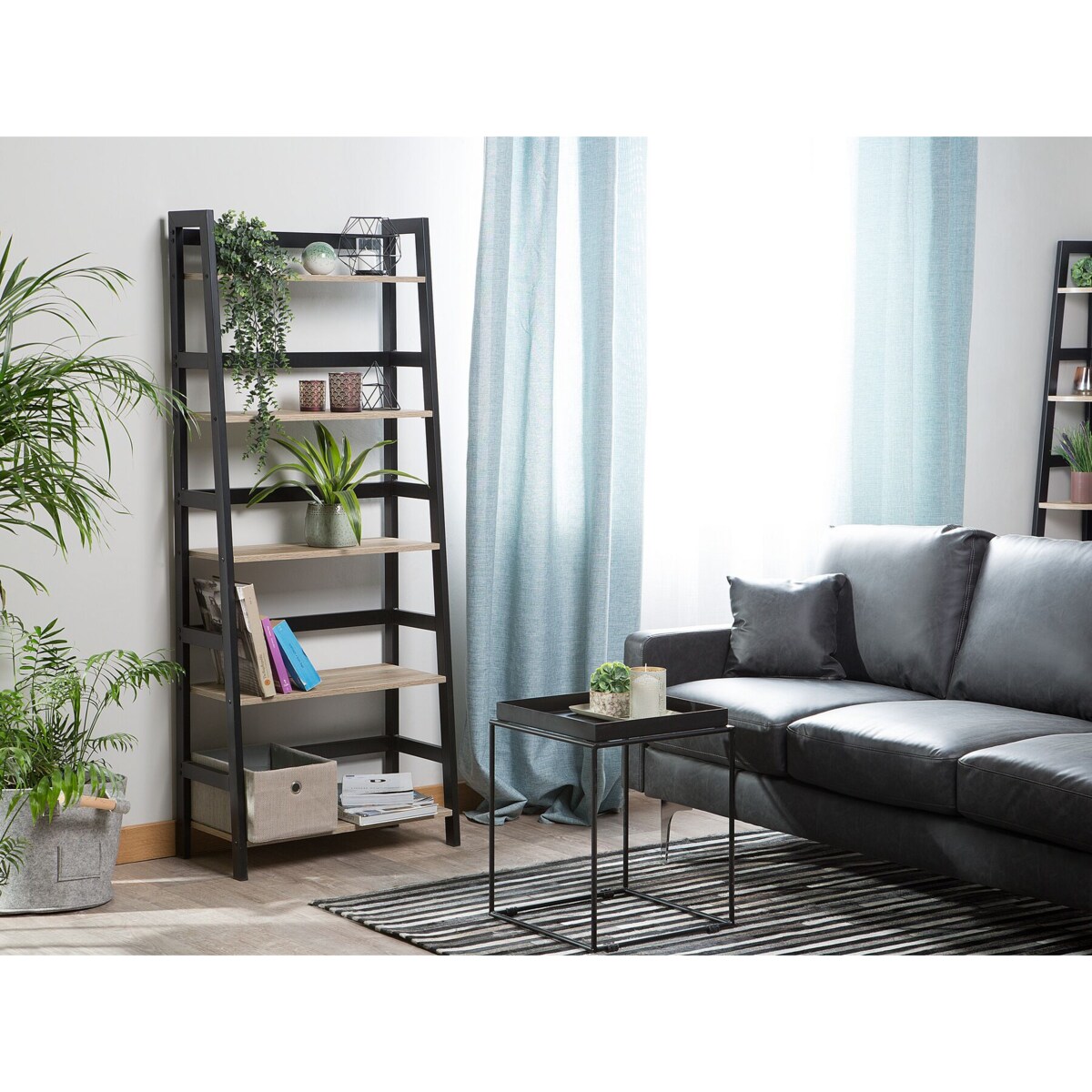 Regał 5 półek jasne drewno z czarnym CROYDON