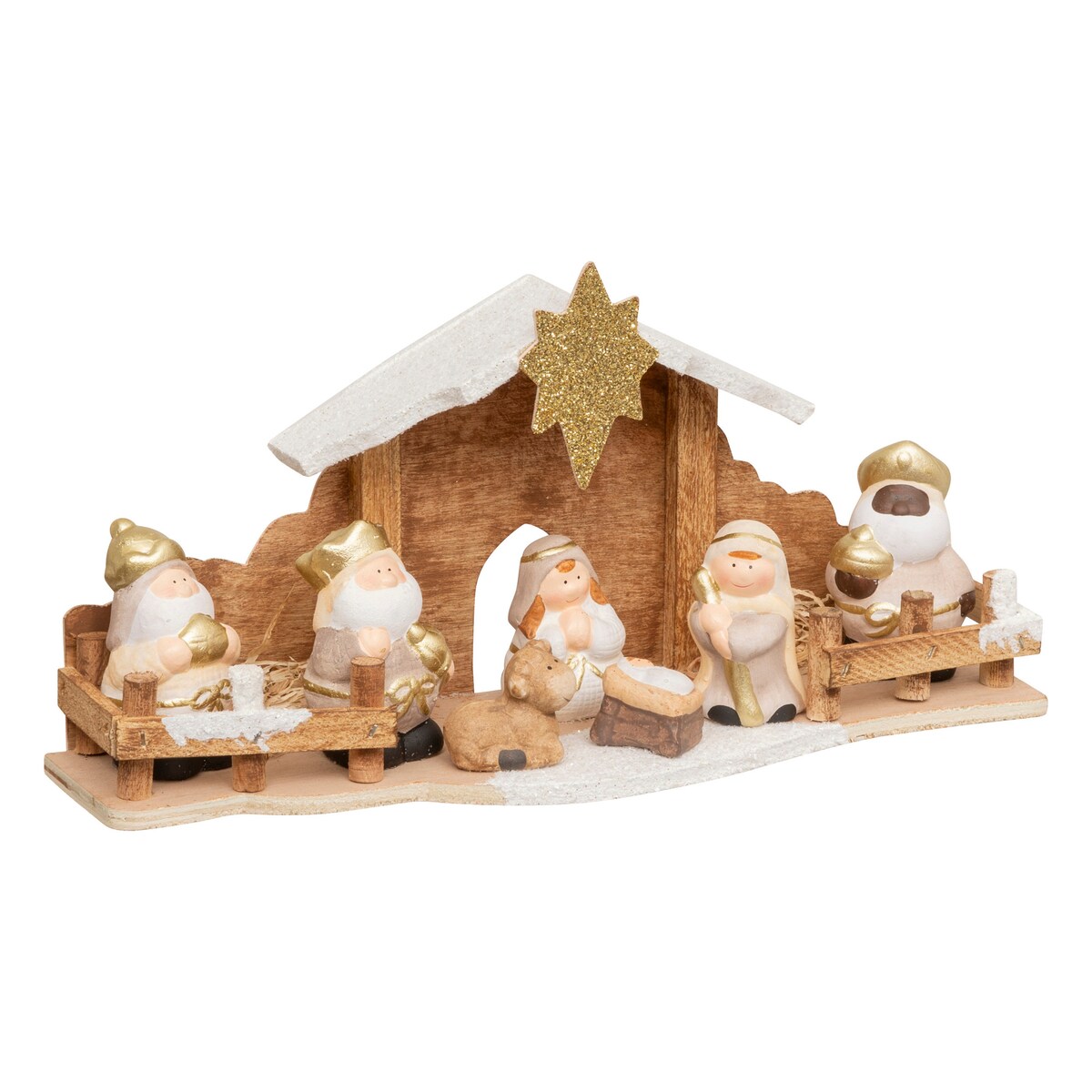 Szopka bożonarodzeniowa + 7 figurek, 33 x 16 cm, MDF